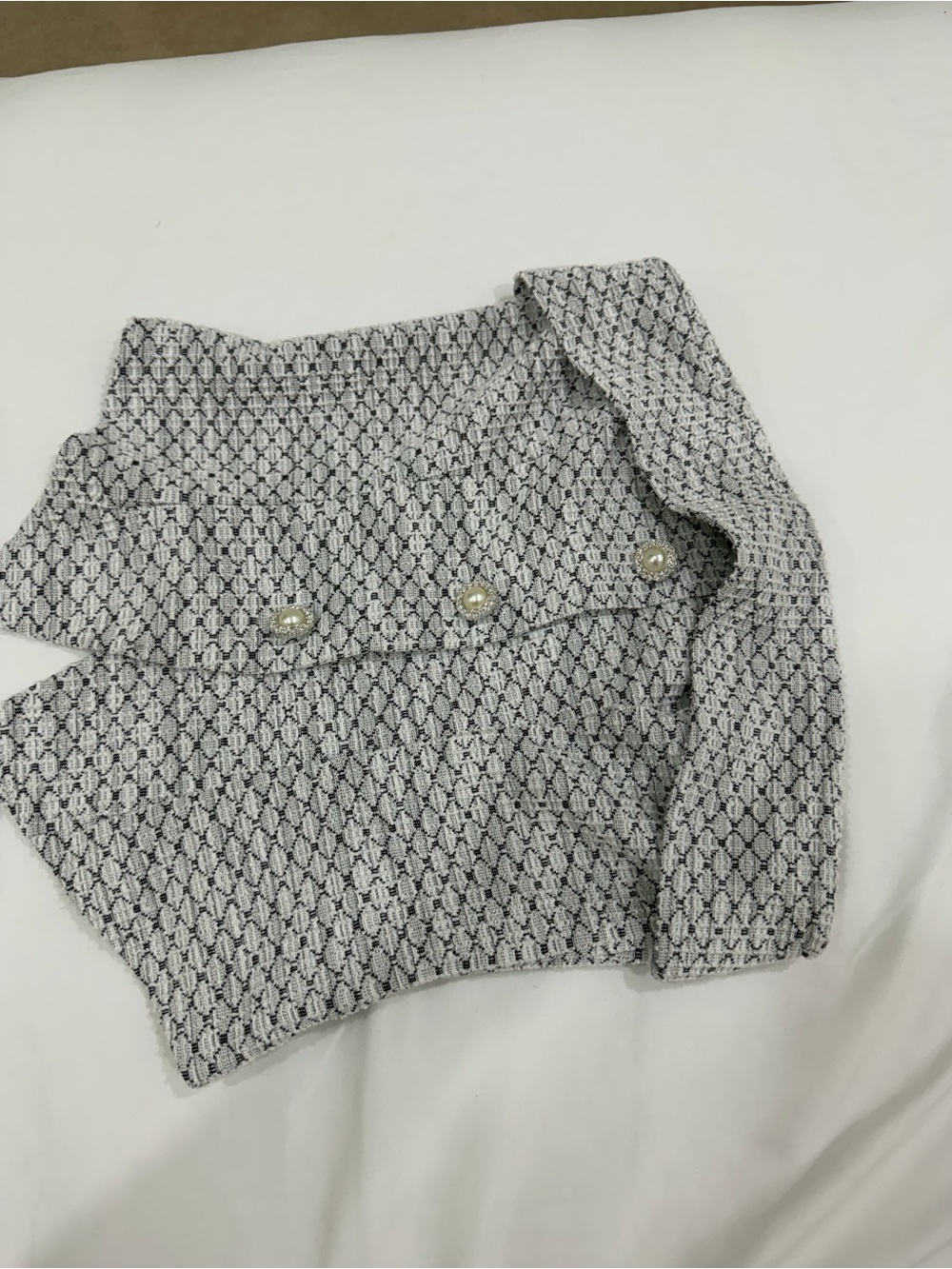 SHEIN Black & White Tweed Pearl-Button Skort